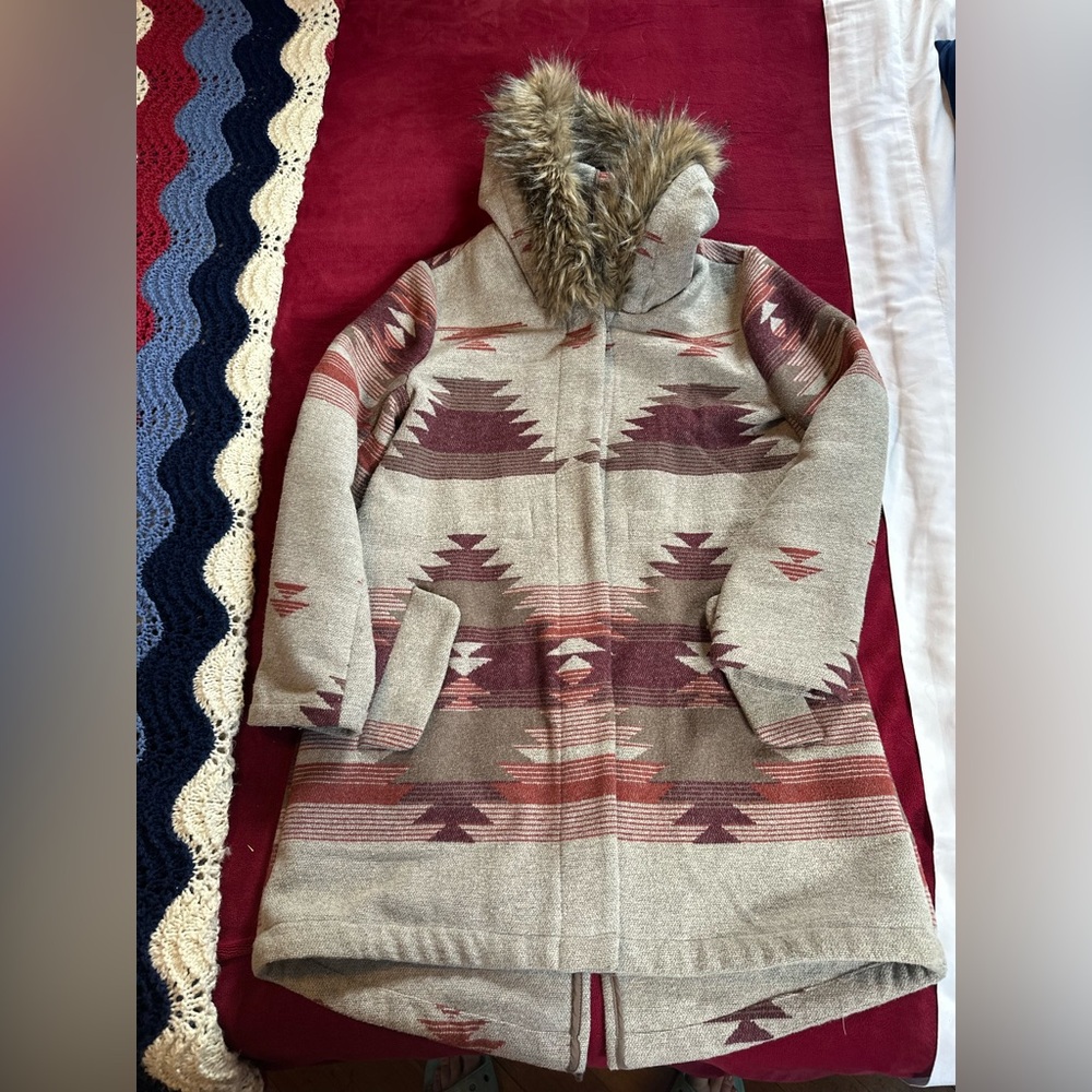 BB Dakota Multicolor Hooded Coat with Faux Fur Small